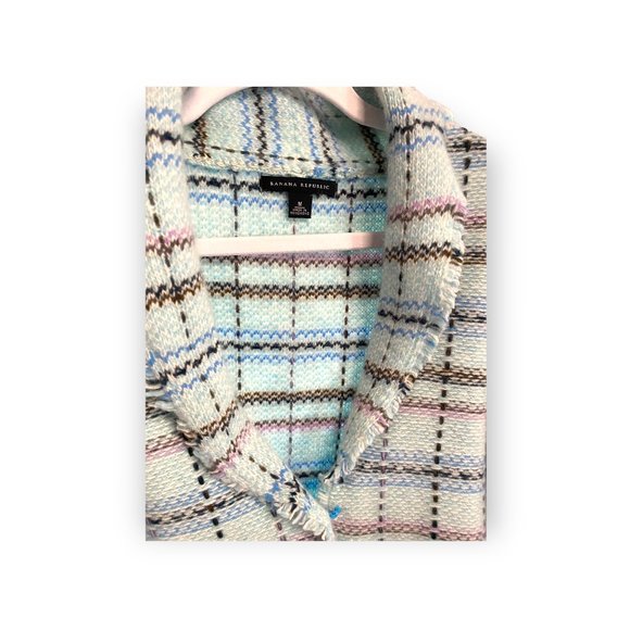 Banana Republic Wool and Angora  Baby Blue/ Pink  Fringed Blazer Size Medium - Picture 7 of 8